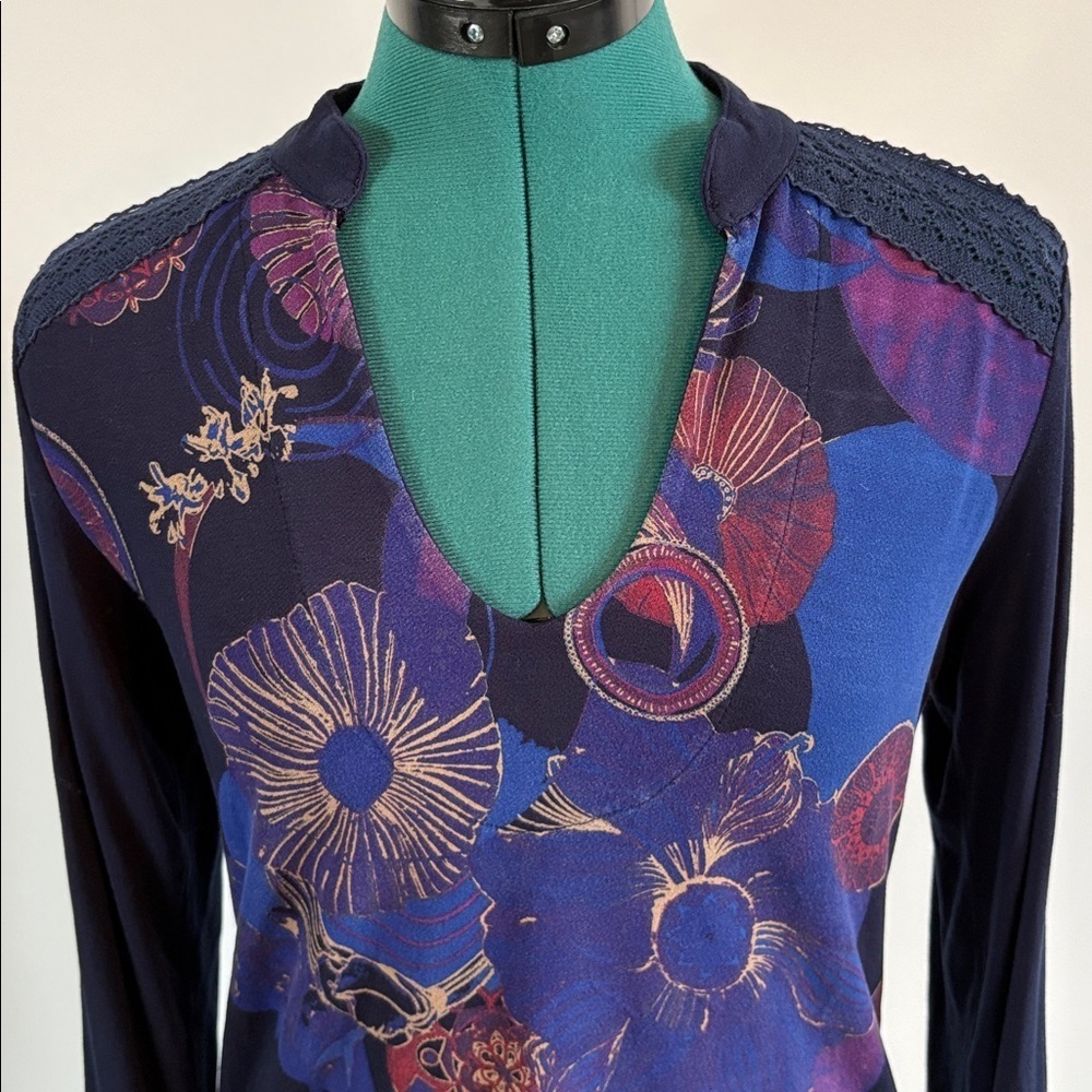 DESIGUAL Long Sleeve Top - Blue and Purple Floral - Picture 2 of 11